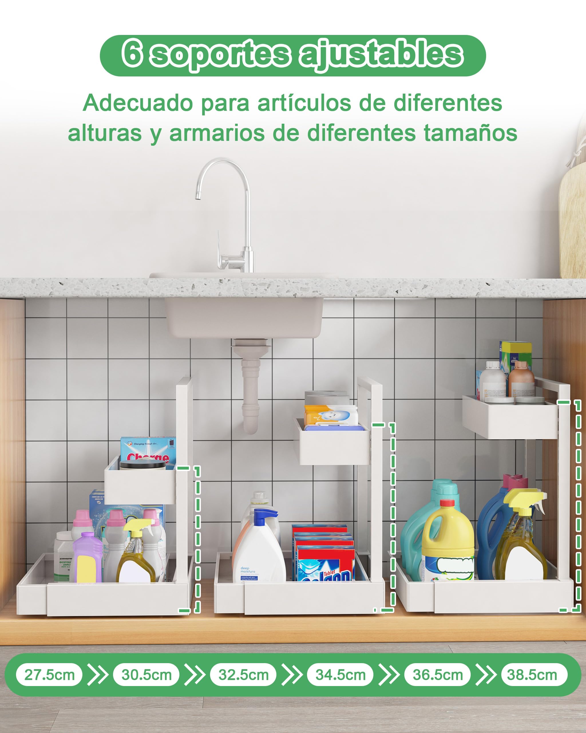 UMDONX Organizador de fregadero de cocina de 2 pisos | estante para debajo del lavabo,organizador de armario extensible,Blanco