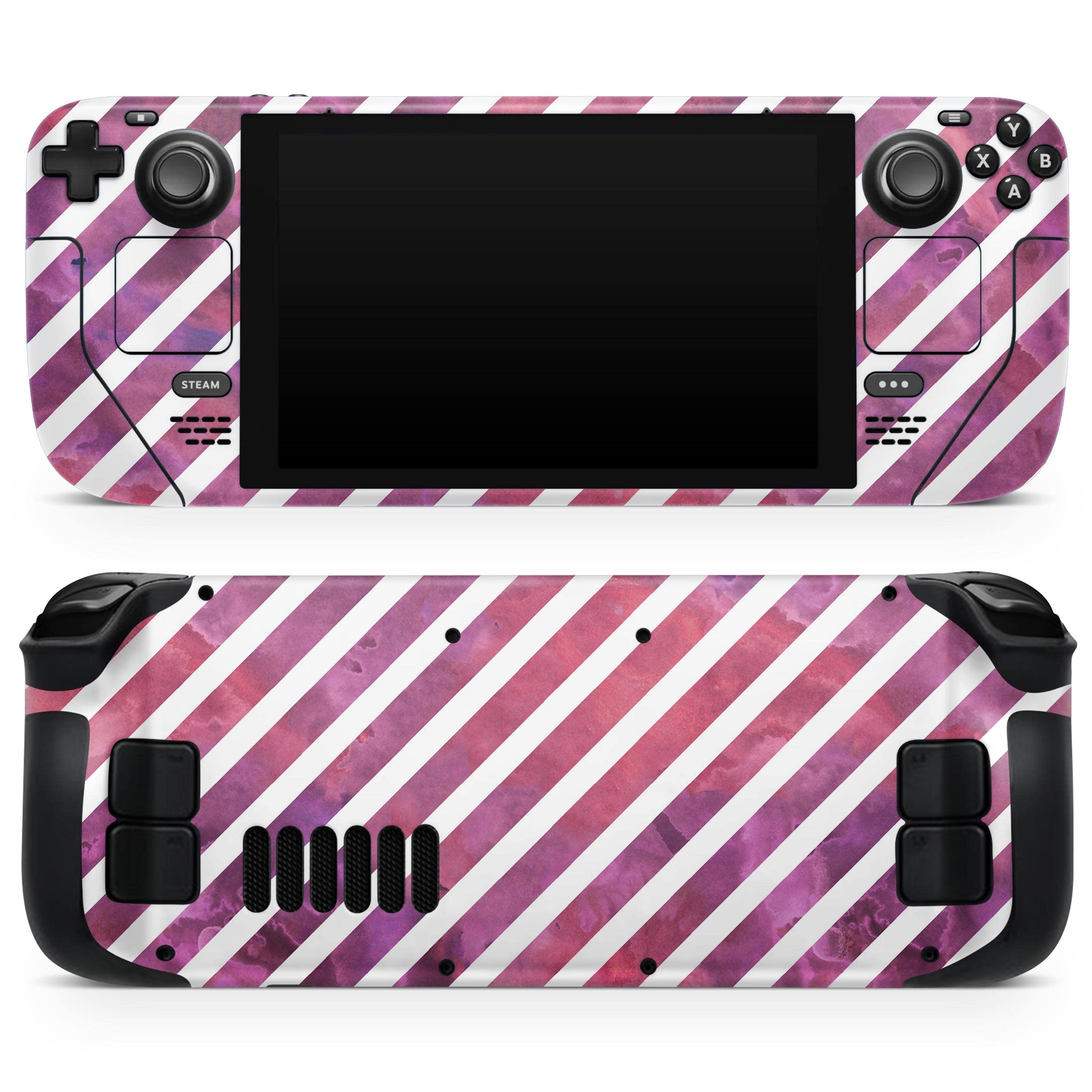 Design Skinz - Compatible with Steam Deck - Skin Decal Protective Scratch-Resistant Removable Vinyl Wrap Cover - White Slanted Lines Over Pink and Purple Grunge Surface