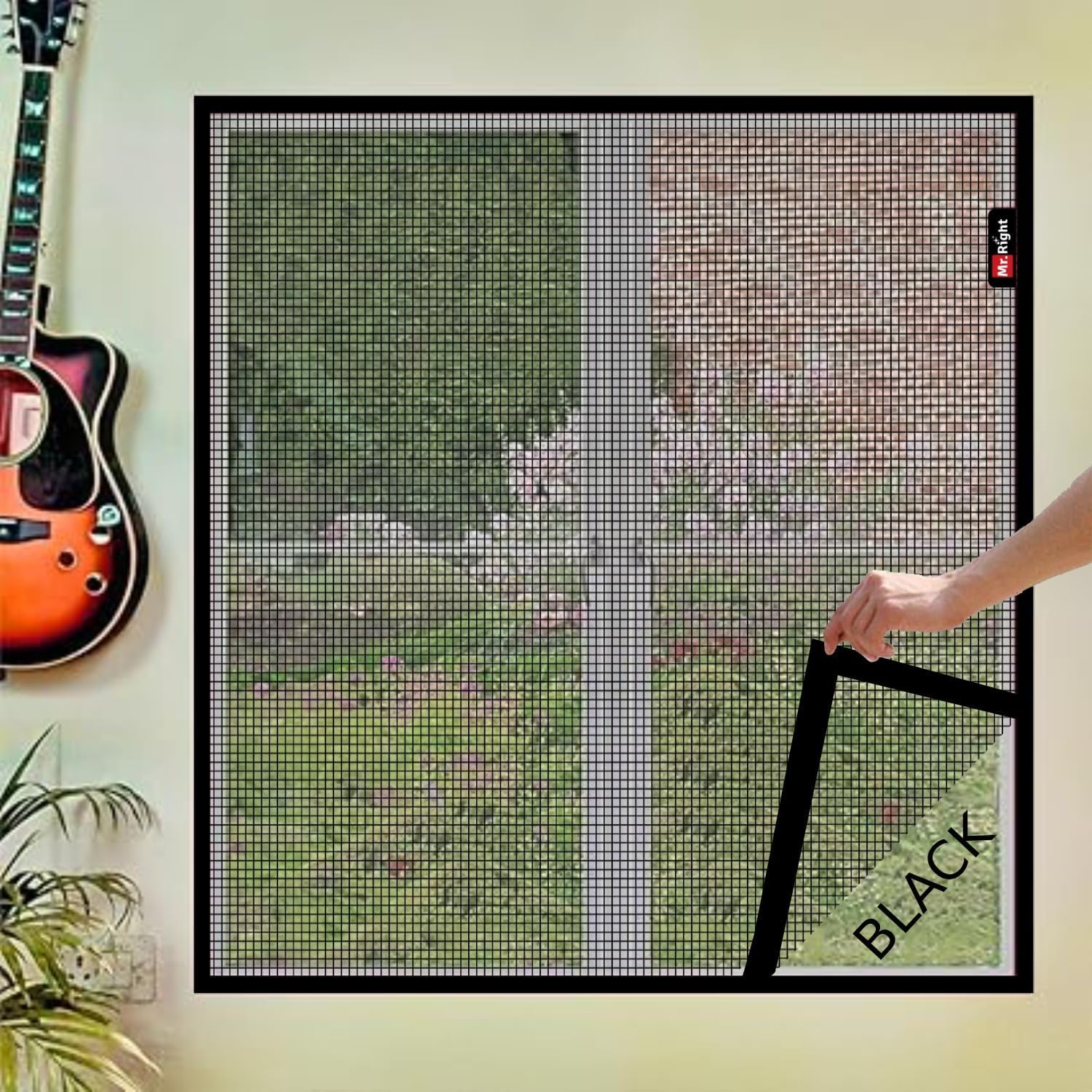 Mr. Right Mosquito Net for Windows (120x70 CM), Fiberglass Mesh, Pre-Stitched with Installation Kit (Black)