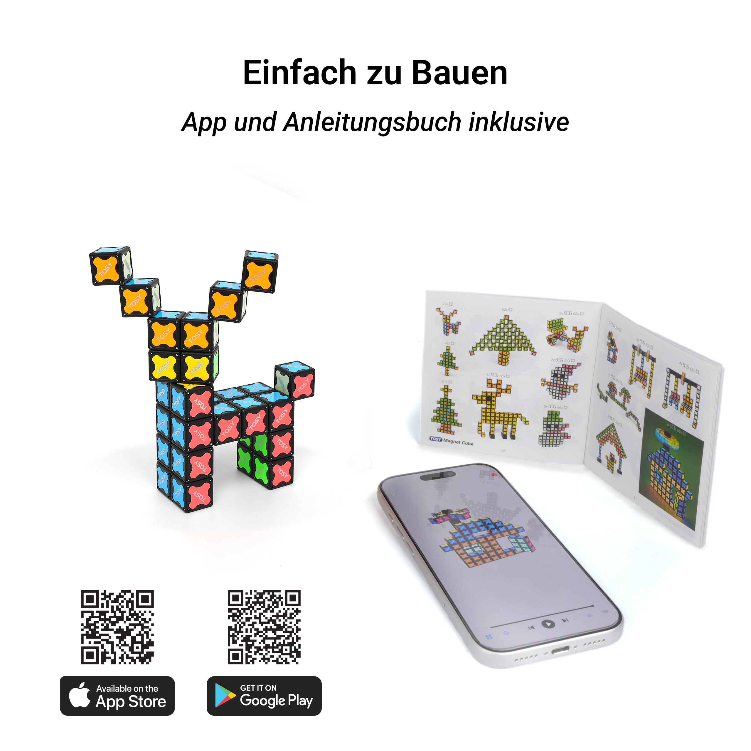 TOSY Magnet Cube 3x3 – 240 Magnete, 30 Bausteine, 7-in-1: Puzzlewürfel, kreative Bausteine, verwandelbarer Fidget-Spinner, Infinity-Würfel, UV-Taschenlampe, leuchtendes STEM/STEAM-Spielzeug