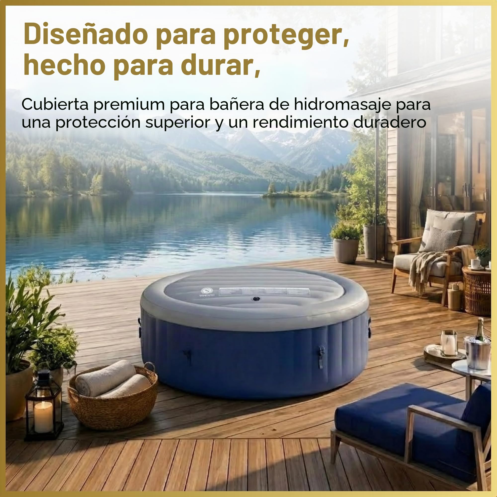 Cubierta Inflable de Ahorro de energía, Tapa Protectora de Lluvia, Aislamiento térmico, vejiga Redonda, se Adapta a Todos los jacuzzis Redondos de hasta 140 cm, Color Gris