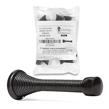 HouseHold Impressions 8 Pack Oil Rubbed Bronze Door Stoppers - 3 Flexible Heavy Duty RustProof Steel Screw-in Spring Stops with BabyProof Brown Rubber Bumper Tips - Protects Your Walls from Damage