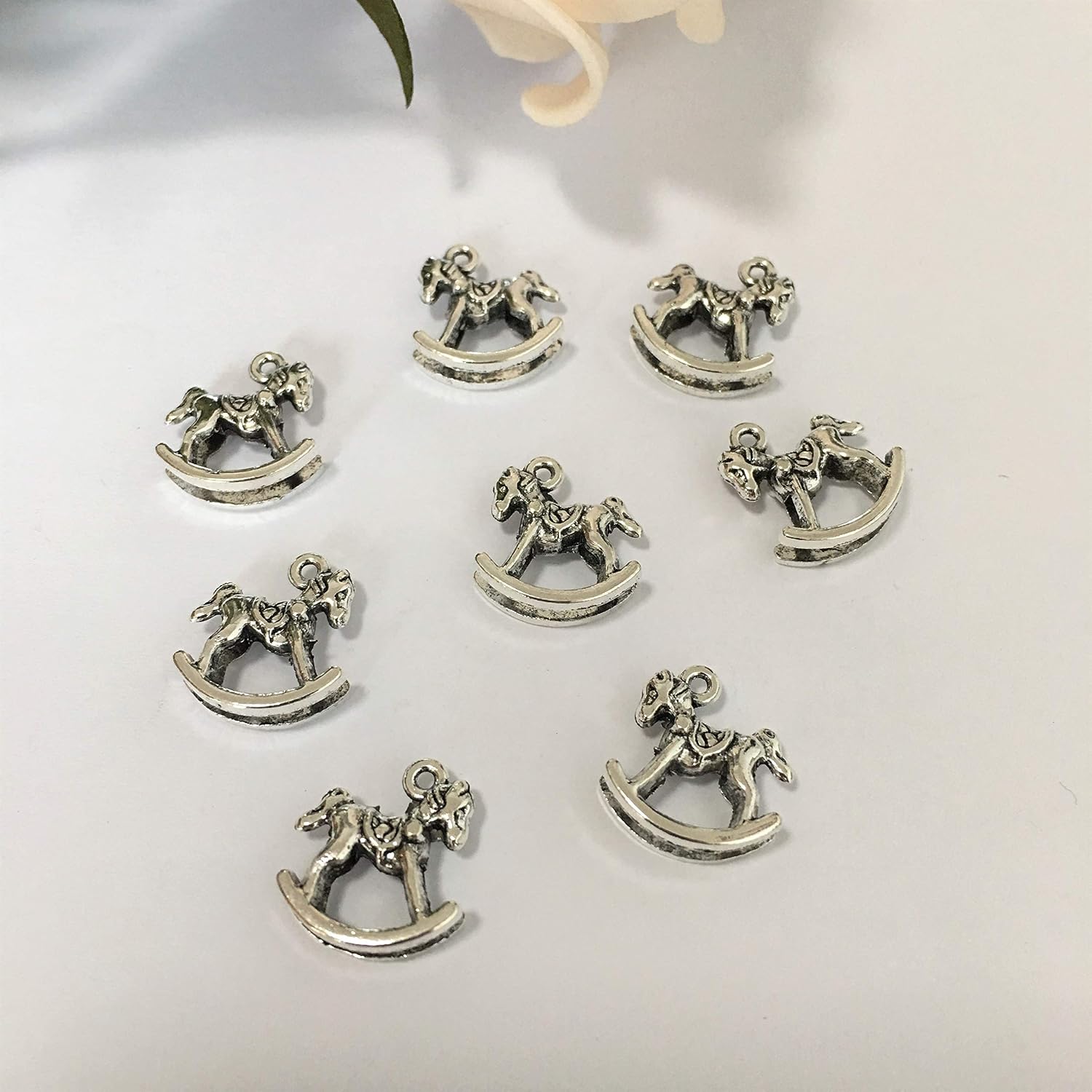 Silver Tone Rocking Horse Toy Charms for Wedding Baby Shower Party Decorated Chocolate Favors (Silver Rocking Horse)