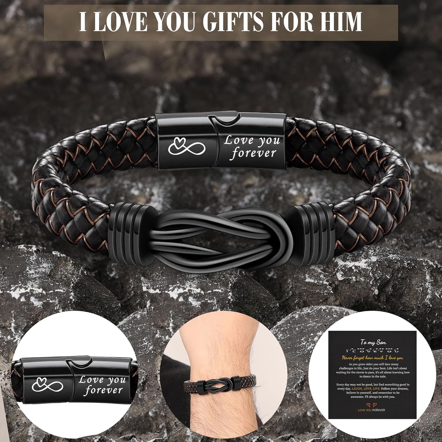 Btysun I Love You Gifts for Him Leather Bracelet for Men Knot Infinity Bracelets Valentines Day Gift for Husband Boyfriend Dad Son Grandson Anniversary Birthday Jewelry Graduation Gifts for Him 2024 - Image 5