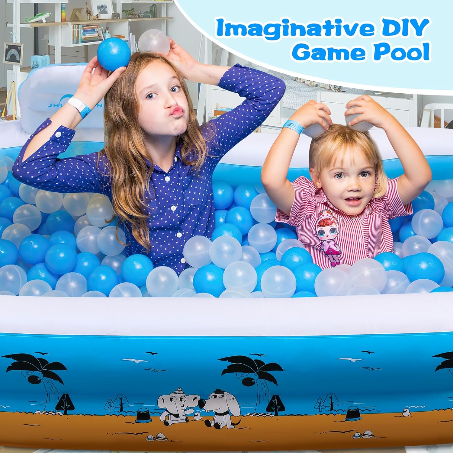 Large Inflatable Pool with Seat, Jhunswen Blow Up Pool for Adults, 100" x 61" x 17" Swimming Pool for Kids with Backrest for Backyard Outside, Family Summer Water Center (Without Pump)