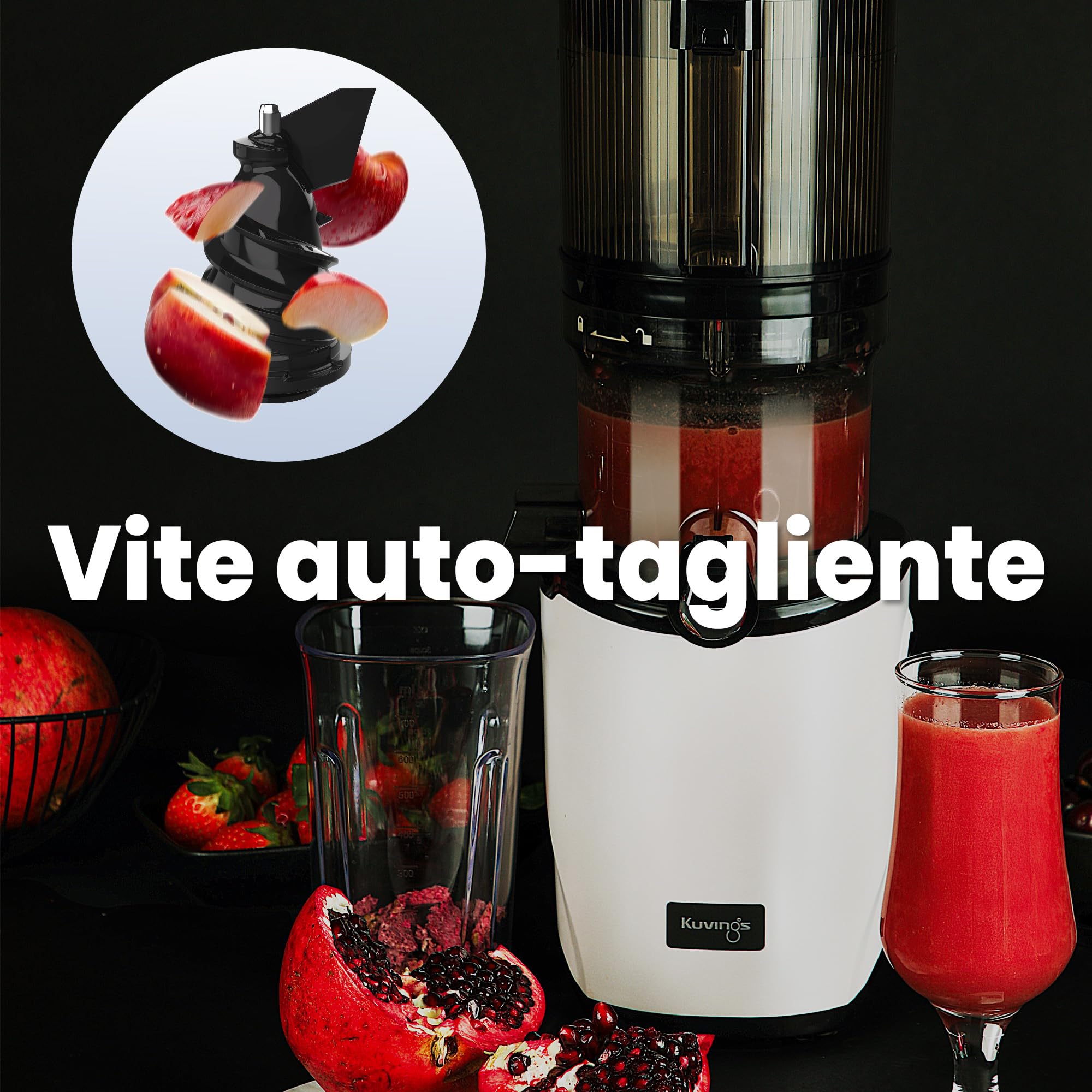 Kuvings Estrattore AUTO8, Spremiagrumi e Centrifuga - Lenta e facile da pulire, capacità 2L, motore da 200W ideale per frutta, verdura e smoothies.(Nero)_KHS-860SE