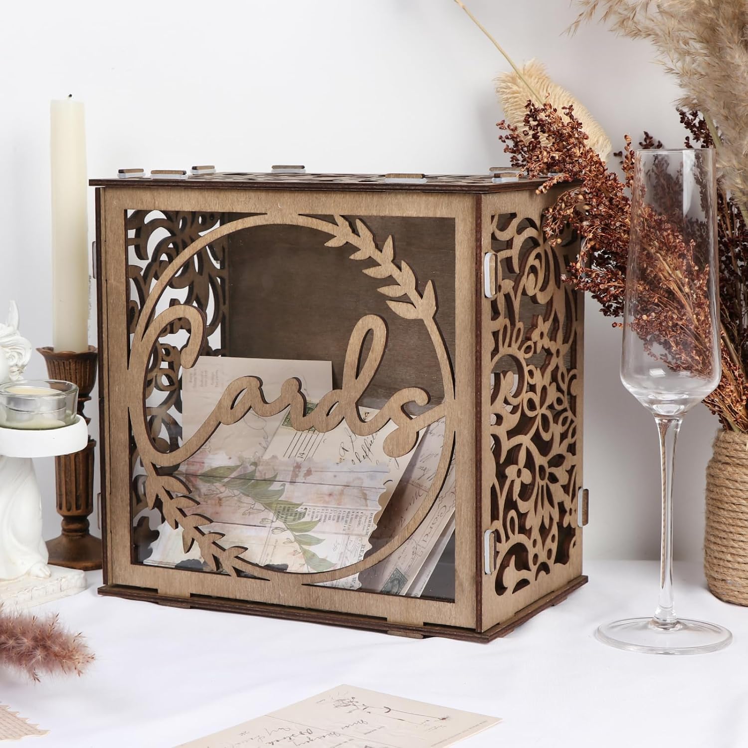 CYAOOI Wooden Wedding Card Box for Reception, Rustic Gift