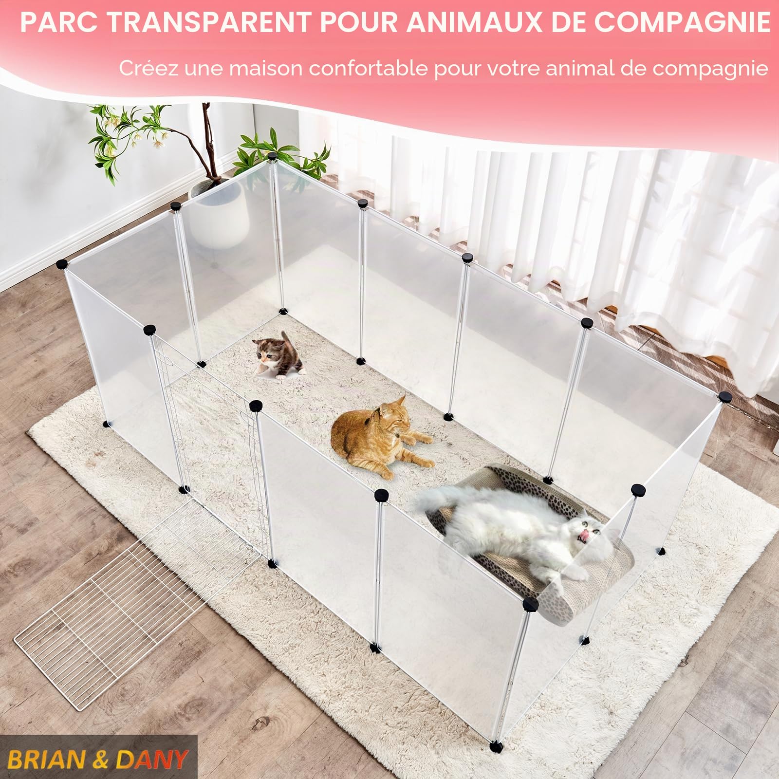 BRIAN & DANY Enclos Lapin Interieur, Enclos Modulable Parc pour Lapins, Cochons d'Inde, Hamsters, Chiot, Cochon, Chaton, 12 Panneaux, 180 x 90 x 75 cm, Fumée