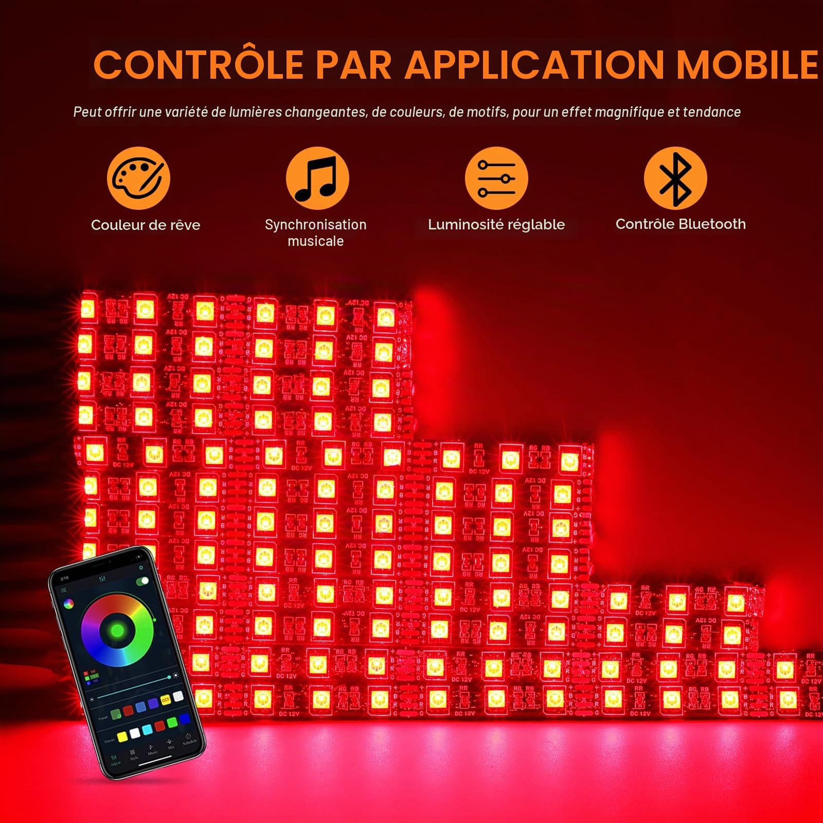 12PCS Lumineuses LED pour Moto Étanches RGB Néons Lumière D'ambiance à Effet de Sol DC 12V avec Application et Télécommande RF Compatible avec Harley Honda Kawasaki Yamaha Quad Moto