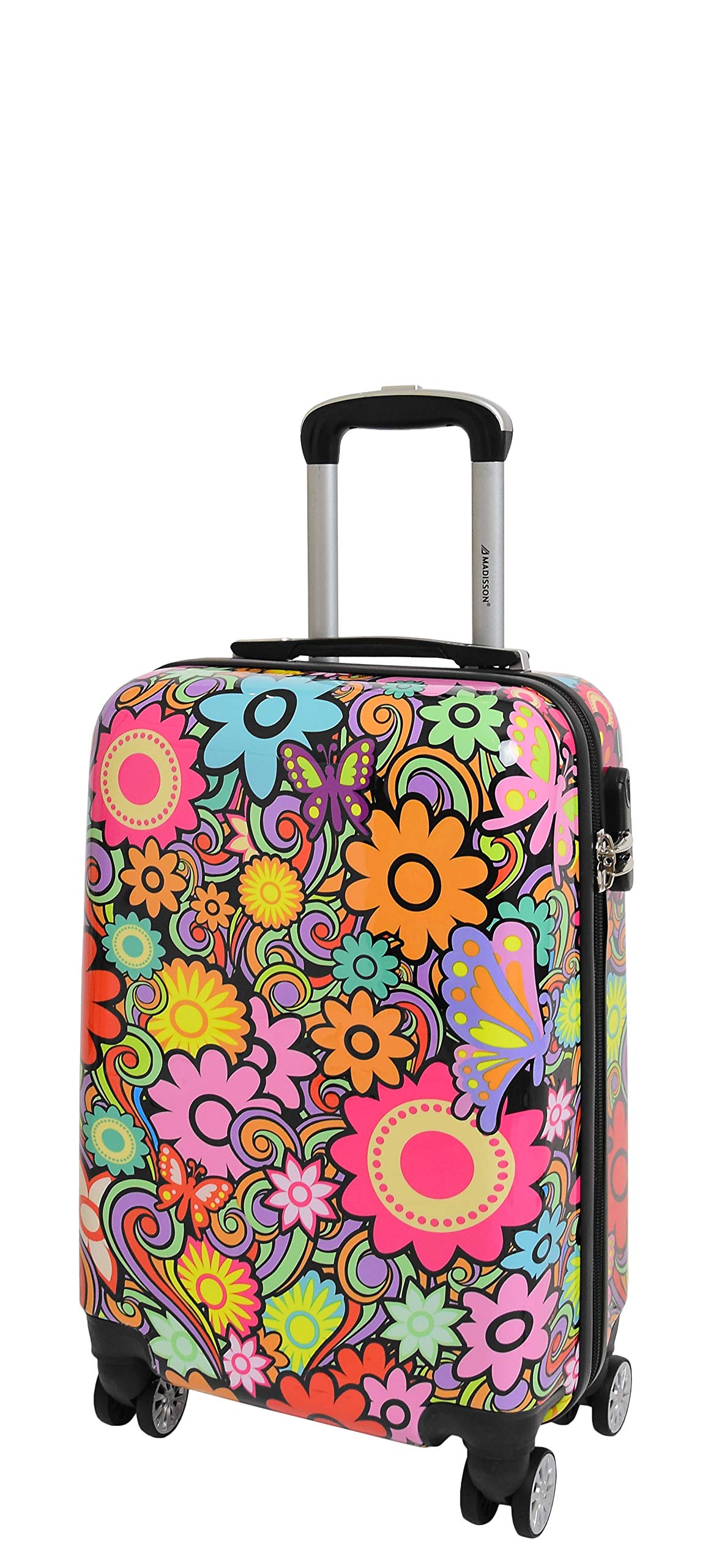 Walizki na 4 kółkach wielokolorowy nadruk kwiatowy PC twarda powłoka bagaż lekkie torby podróżne orchidea, Wielokolorowy, Cabin | 55x36x20cm/ 2.30KG, 36L, walizka