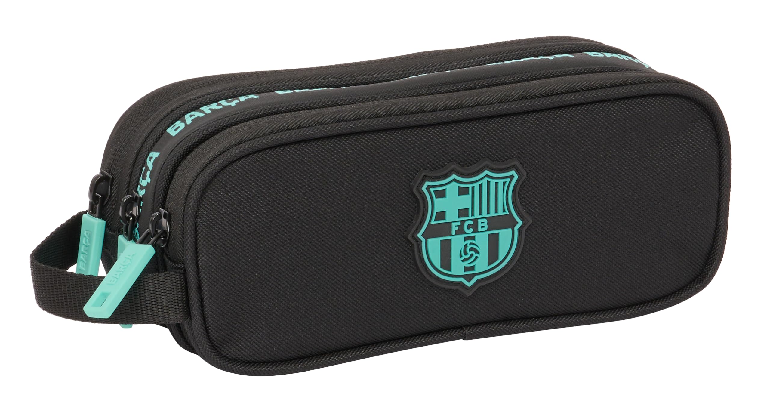 Safta F.C. Barcelona 3ª EQUIPACIÓN - Estuche Triple Cremallera, Estuche Infantil, Estuche Niño, Ideal para Niños de 5 a 14 Años, Cómodo y Versátil, Calidad y Resistencia, 21x7x8.5 cm, Color Negro
