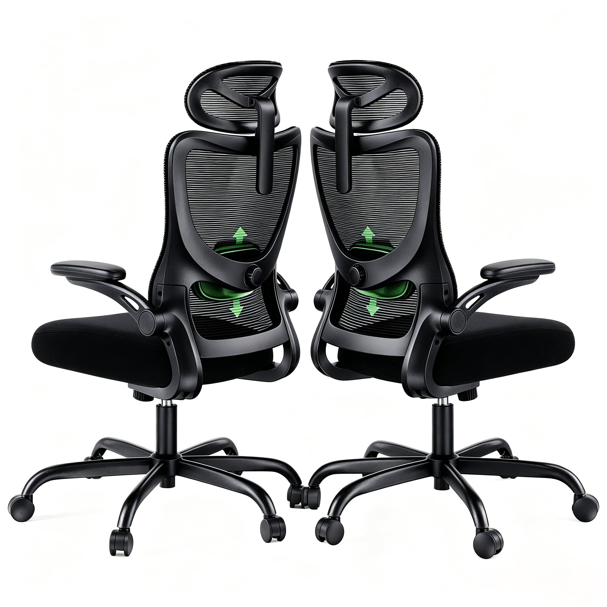 Marsail Ergonomic Office Chair: Desk Chair with High Back Adjustable Lumbar Support 3D Armrests and Headrest 101°-120°Rocking Mesh Swivel Task Chairs for Home Office