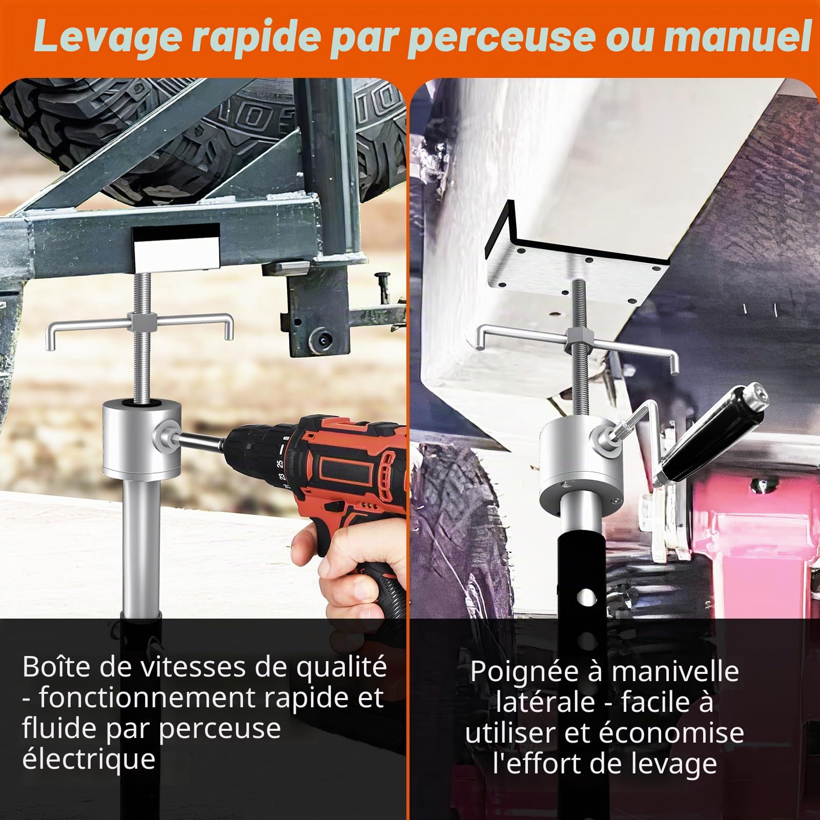 Vérins de support coulissants pour camping-car, stabilisateur coulissant robuste à levage rapide jusqu'à 2268 kg de capacité chacun, lot de 2 stabilisateurs de remorque de voyage pour