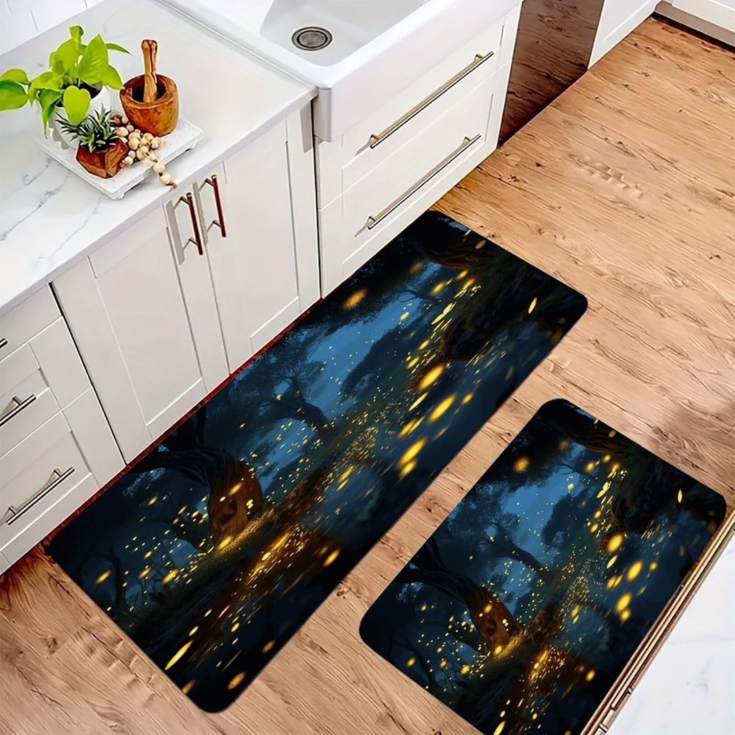 Fireflies Kitchen Mat Kitchen Rug Set | Kitchen Rugs Flannel Velvety Washable breathable Water Absorbent Soft ，kitchen utensils for Kitchen, Floor,Laundry