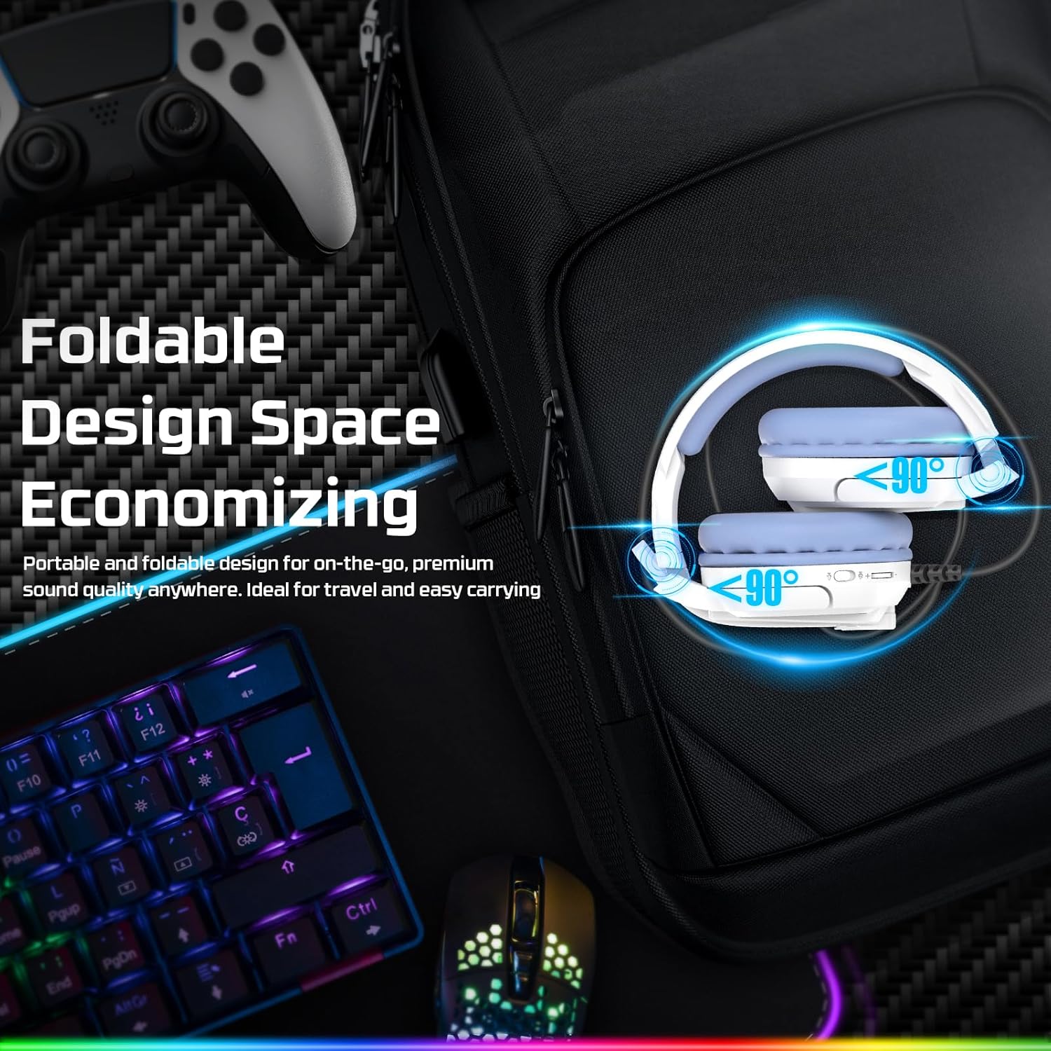 FC200 Foldable Gaming Headset for PS4, PS5, PC, Xbox, Switch - Wired Gaming Headphones with ENC Mic && RGB Light