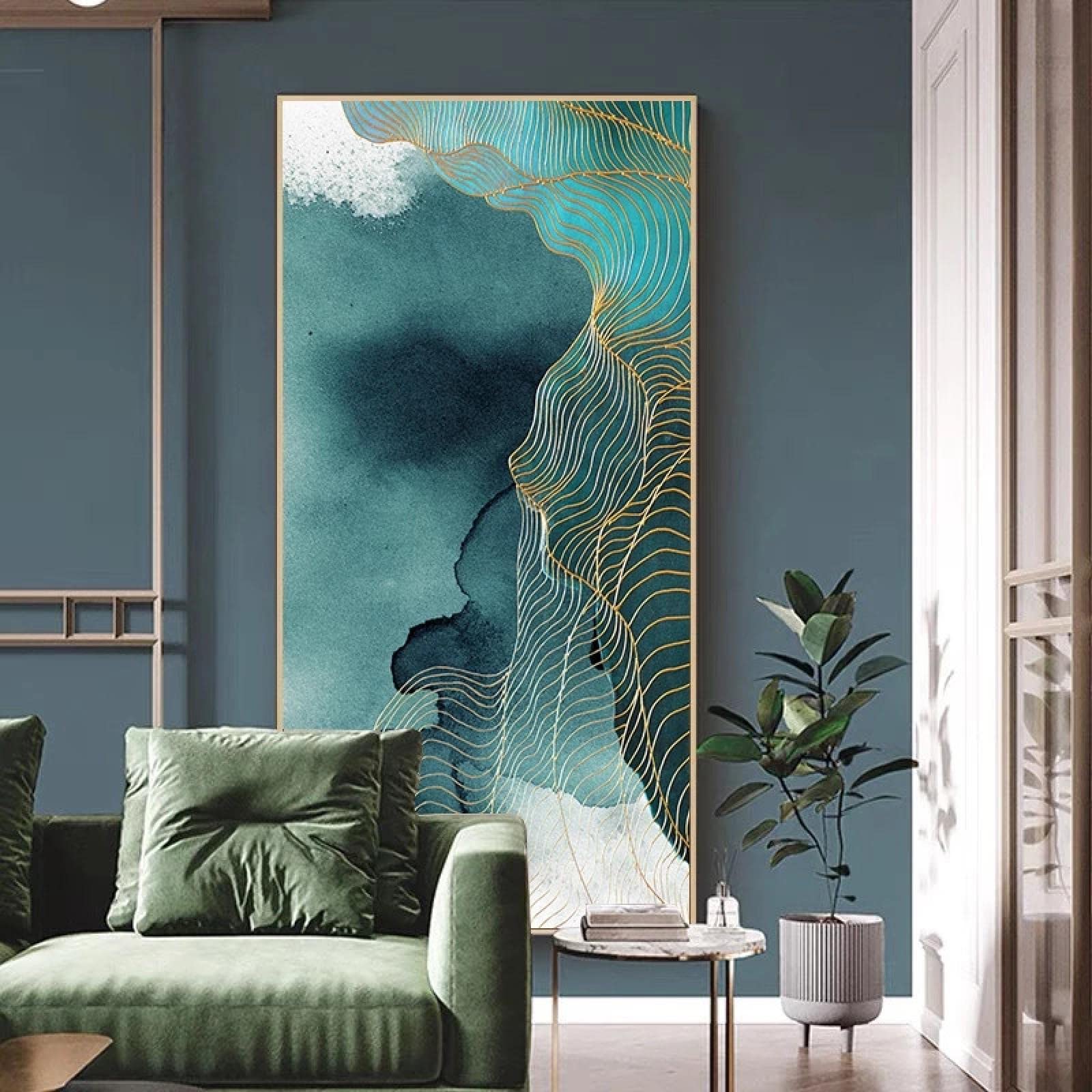 Salon décor à la maison tableau abstrait poétique vert et or - 8