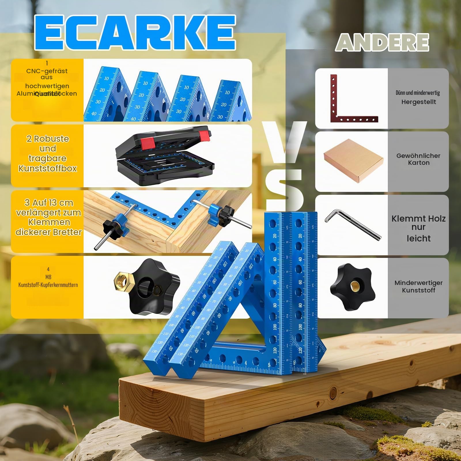 Ecarke Eckklemmen für Holzbearbeitung, 4 Stück, 14 cm, Aluminiumlegierung, rechtwinklige Holzbearbeitungswerkzeuge, 90-Grad-Klemme für Bilderrahmen, Kastenschränke, Schubladen