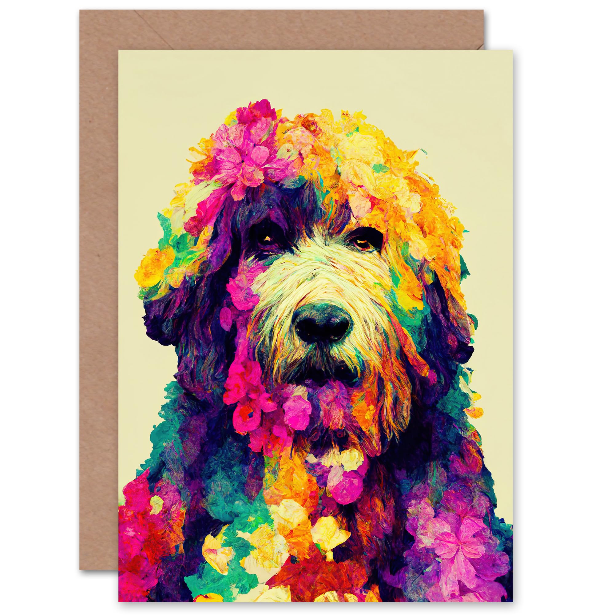 Artery8 Floral Poodle Dog Lover Art for Wife Her Mum Sister Daughter Mom Gran Nan Birthday Thank You Congratulations Blank Art Greeting Card