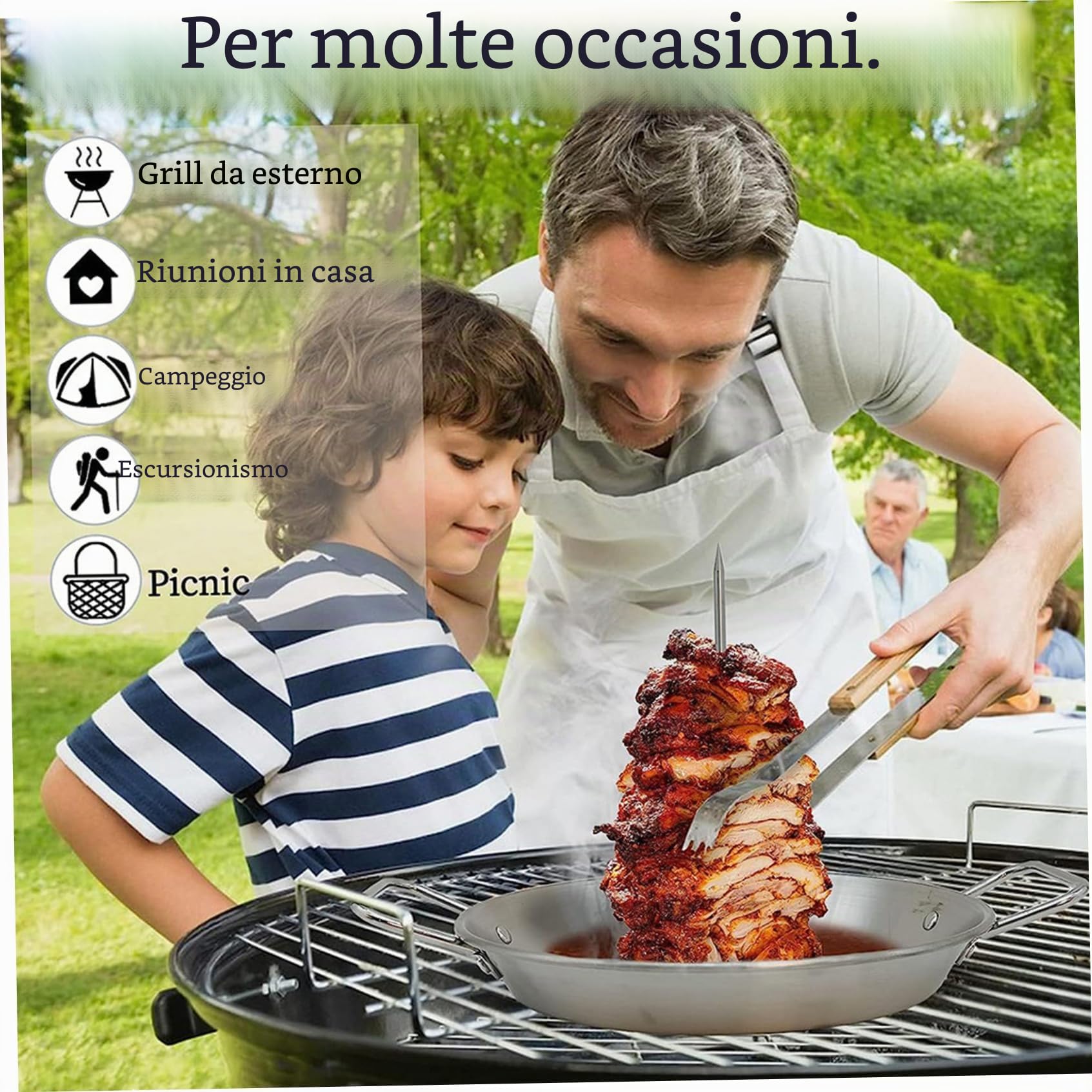 BBQ Vertical Skewer, alsola al pastore al grill, spiedini di supporto verticale con manico, a 3 dimensioni di spiedini in acciaio inossidabile per tacos al pastore, shawarma, kebabs, gyros