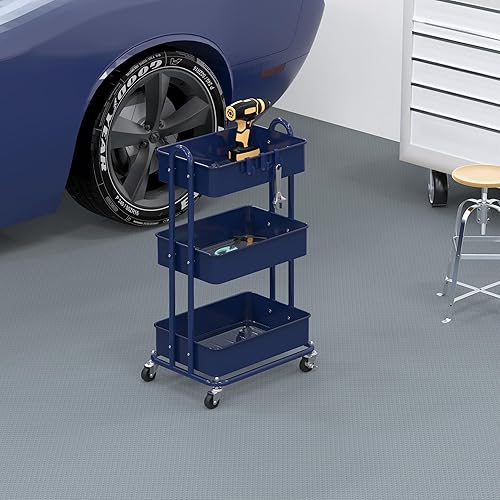 Vista 24 de SimpleHouseware - Carrito de metal de 3 niveles con ruedas, alta resistencia, multicolor