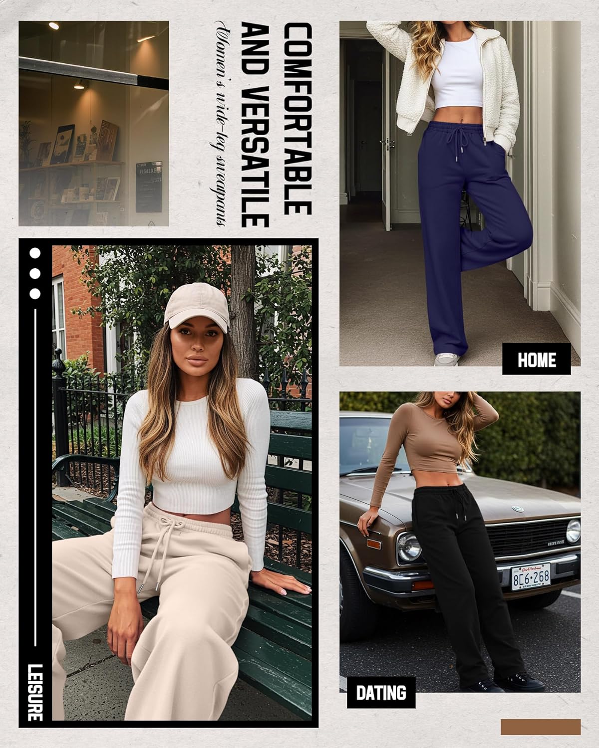 Neer 3 Pack Women's Sweatpants with Pockets, High Waisted Casual Yoga Pants Cozy Lounge Drawstring Loose Wide Leg Jogger - Image 2