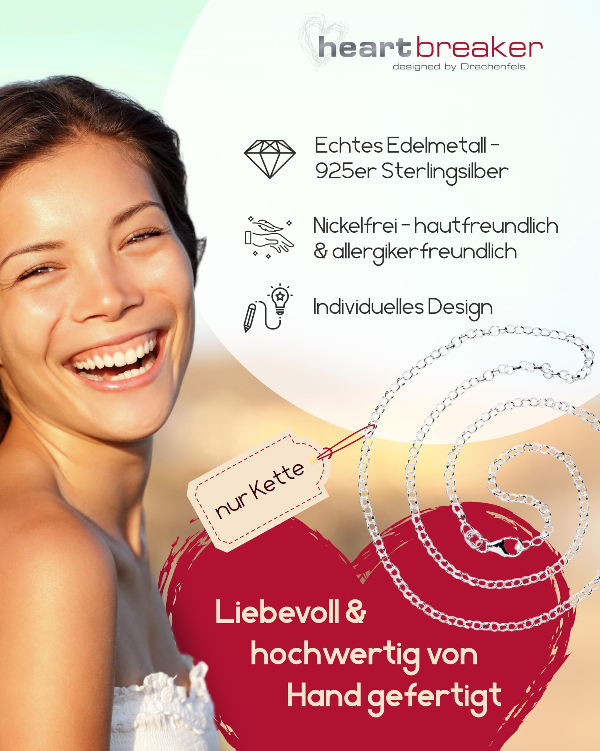 Heartbreaker Erbskette I Klassische Halskette für Anhänger aus hochwertigem 925 Sterling Silber I In Goldschmiedequalität gefertigt
