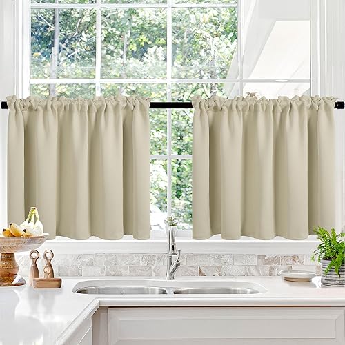 Deconovo Cortinas de baño, cortinas de café de 30 pulgadas de largo, cortinas cortas para dormitorio, cortinas de ventana pequeña, cenefas de