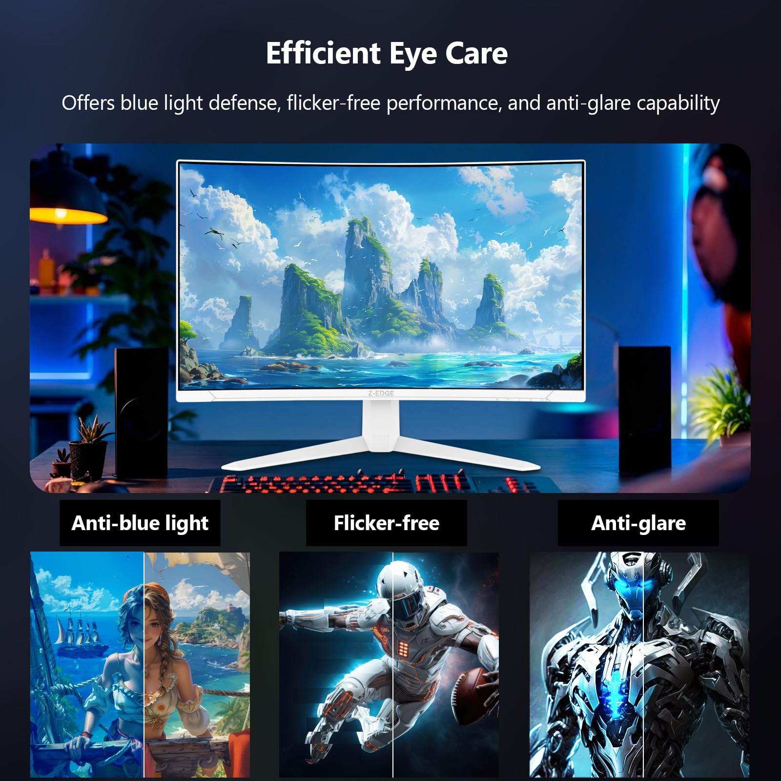 Z-Edge Biały Zakrzywiony Ekran do komputera gamingowego 27'' 280 Hz (DP), 240 Hz (HDMI), 1ms, FHD, FreeSync, Biały Monitor Gaming 16:9, Regulowane pochylenie, 2×HDMI2.0 & 2×DP1.2(Łącze HDMI dołączone)