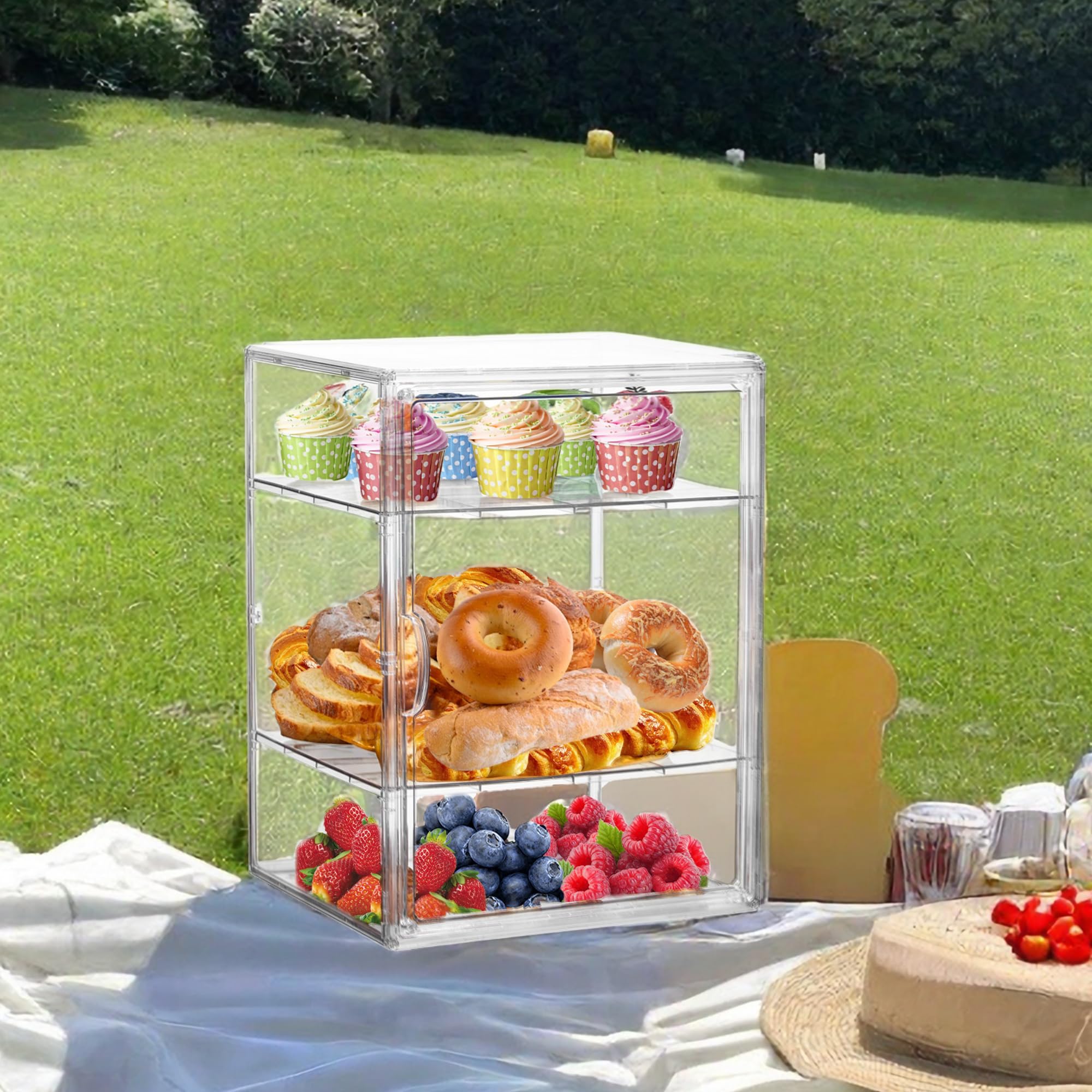 ZLLZUU Caja de pan para encimera de cocina, vitrina de pastelería, 4 capas, ajustable, transparente, contenedor de almacenamiento de pan con puerta magnética, caja de panadería, soporte para pan