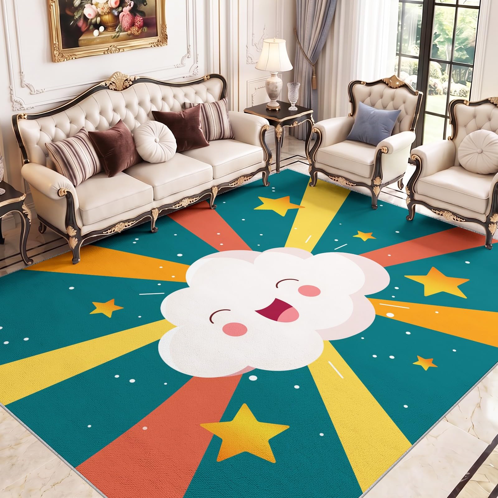 Tapis À Motif Courbes topographiques Lavable et antidérapant pour Salon