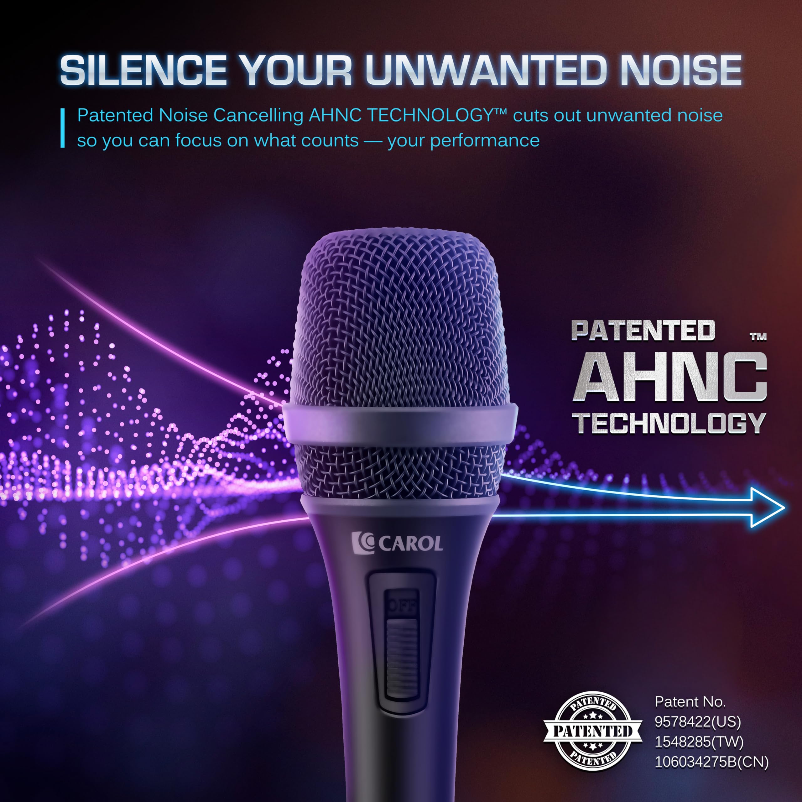 Carol Micrófono dinámico Vocal con supercardiodo unidireccional, la Mejor opción para Rendimiento en Escenario en Vivo, tecnología AHNC, PS-1 Negro (AC900S)