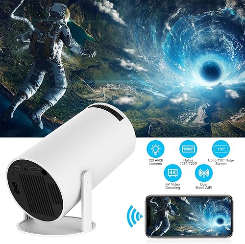 Miniatura 4 de Proyector portátil inteligente para cine en casa en interiores y exteriores - Mini proyector con proyector Bluetooth WiFi 5G - Compatible con 4k -