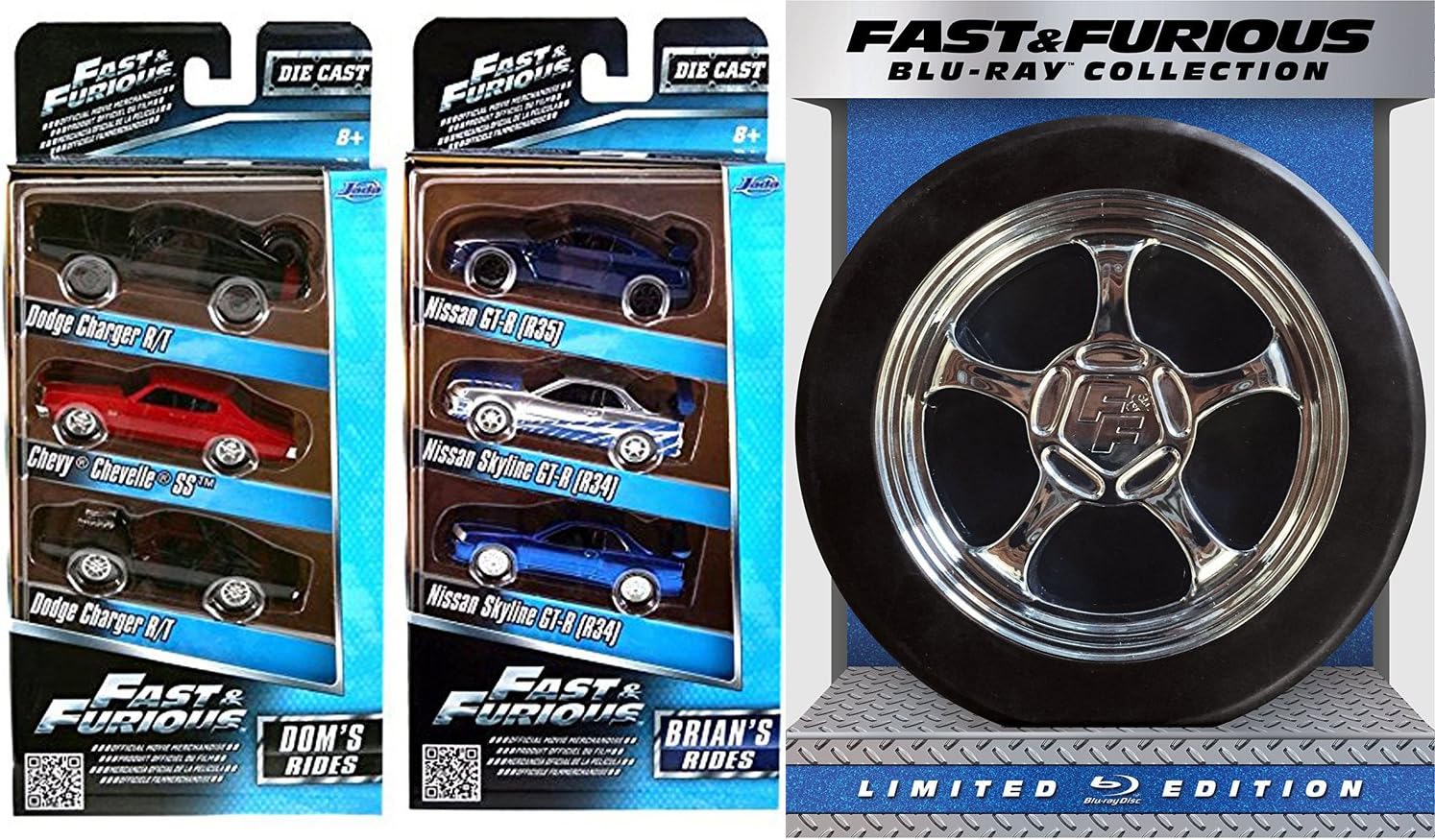 Fast & Furious 1-6 Collection Special Limited Edition + Car Set (Blu-ray + DIGITAL HD with UltraViolet) Brian's Rides & Dom's Movie Replica Car Chase Tire Package Bundle