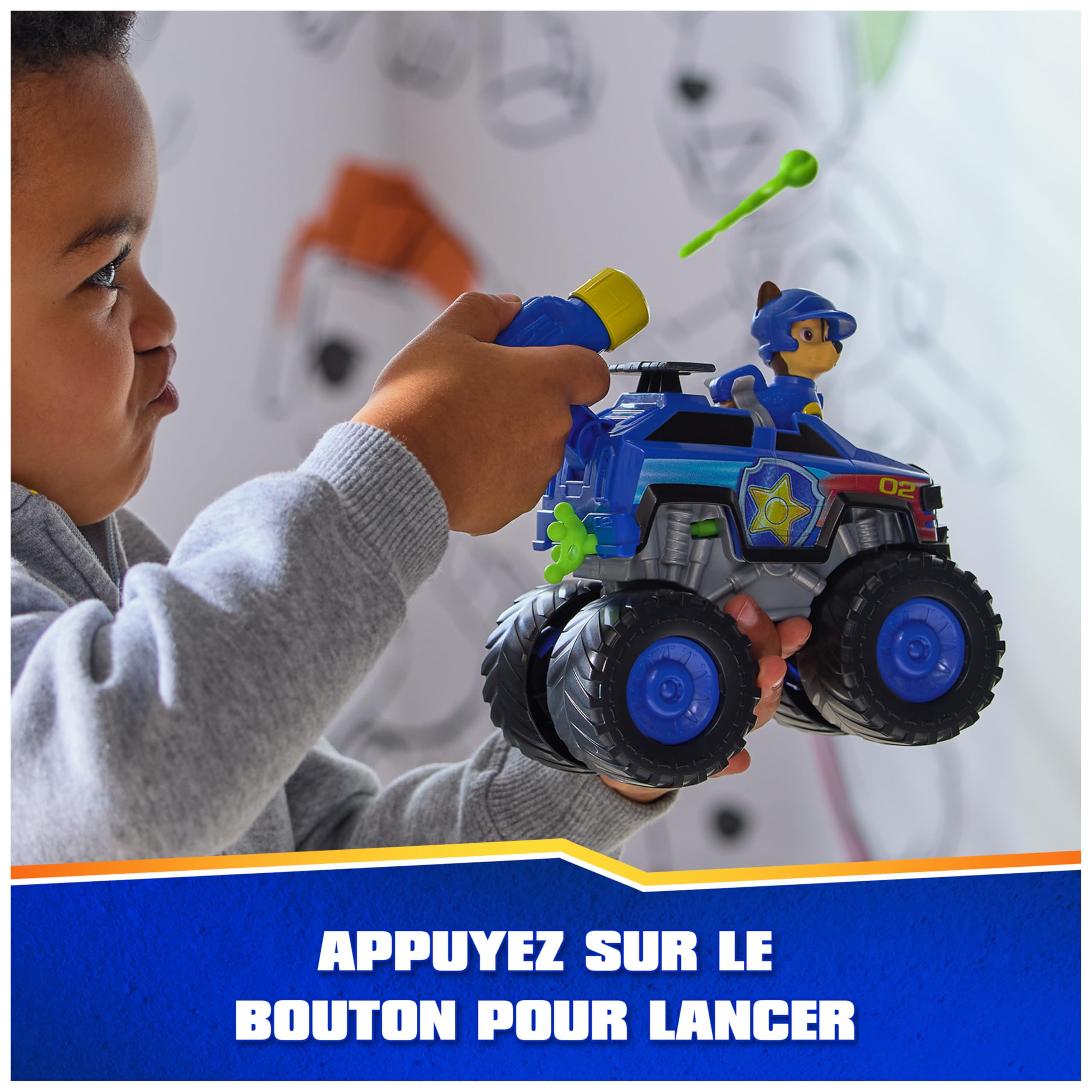 Paw Patrol - Pat Patrouille - Véhicule Figurine Chase Rescue Wheels - Voiture Figurine À Collectionner - 2 Projectiles - Tout-Terrain - Pat Patrouille Jouet - Voiture Enfant - Jouet Enfant 3 Ans Et +