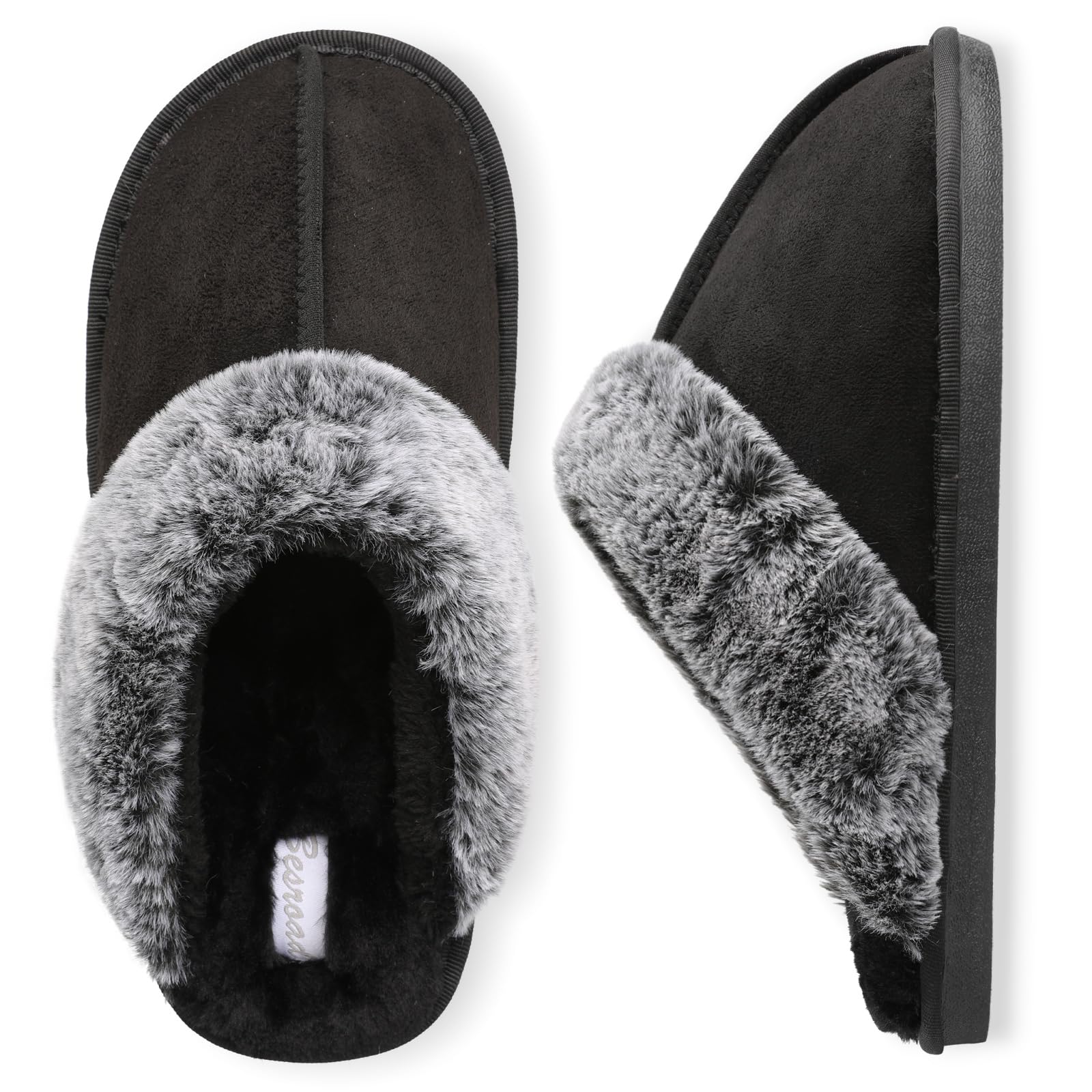 Besroad Mens Slippers Memory Foam House Slippers Warm Fuzzy Bedroom Slide House Shoes Indoor Outdoor Scuff