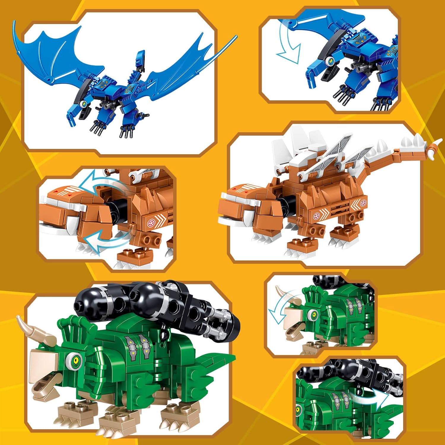 HIGH GODO Juego de construcción de dinosaurio robot, 6 en 1, juguete de construcción de robot transformador de dinosaurio para niños, niños y niñas