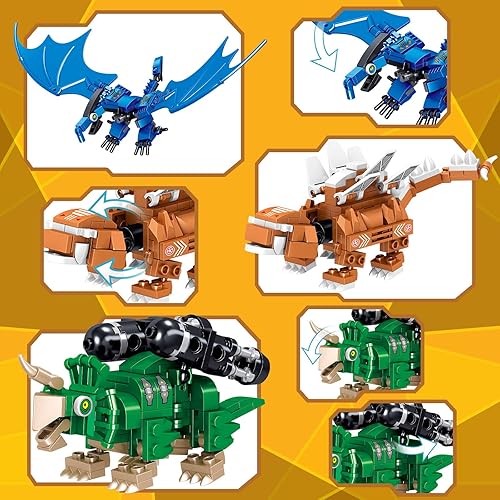Miniatura 5 de HIGH GODO Juego de construcción de dinosaurio robot, 6 en 1, juguete de construcción de robot transformador de dinosaurio para niños, niños y niñas