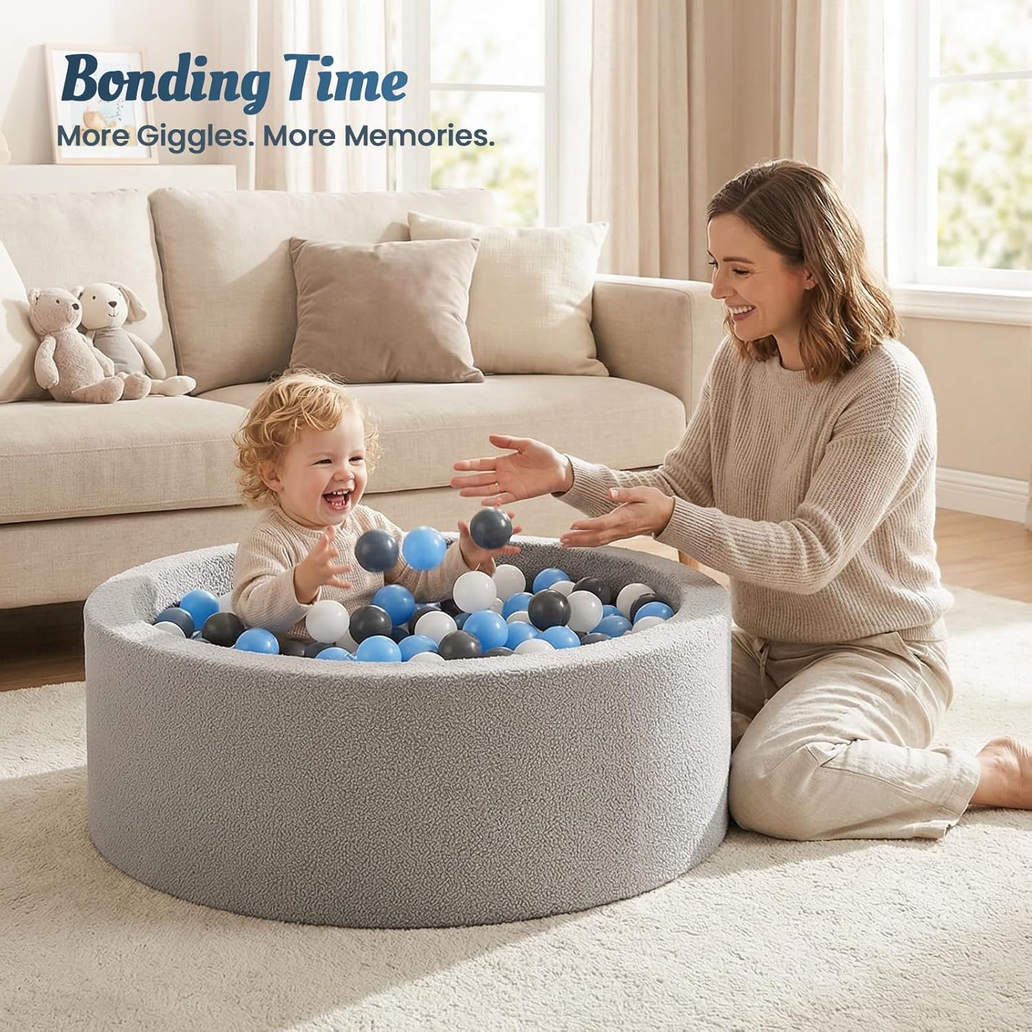 Grey Baby Foam Ball Pit, Ultra Soft Toddler Play Pool for Indoor & Outdoor Use, Playpen Compatible Play Ball Pit for 1-3 Year Old Boys & Girls Toys Gift, Balls NOT Included