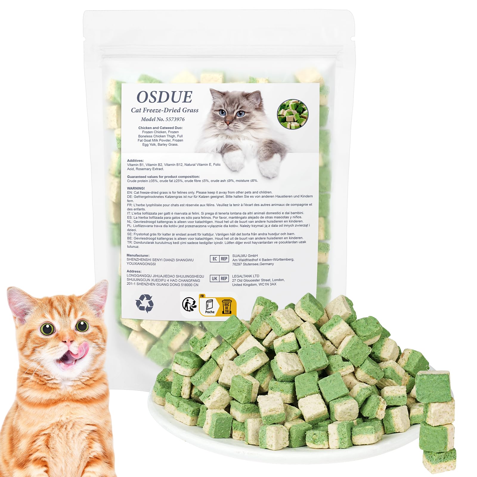 OSDUE Liofilizowane przekąski dla kotów, 100 g, przekąski dla kotów, zawierają kurczaka, smakołyki dla kotów, bez zbóż, bez cukru, przekąska dla kotów bez sztucznych dodatków
