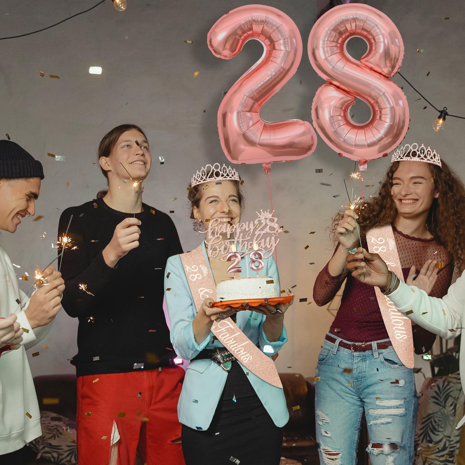 28th Birthday Decorations for Women with 28th Birthday Sash and Tiara, Cake Topper and Candles, Number Balloons, 28 Year Old Gifts for Women - Image 6