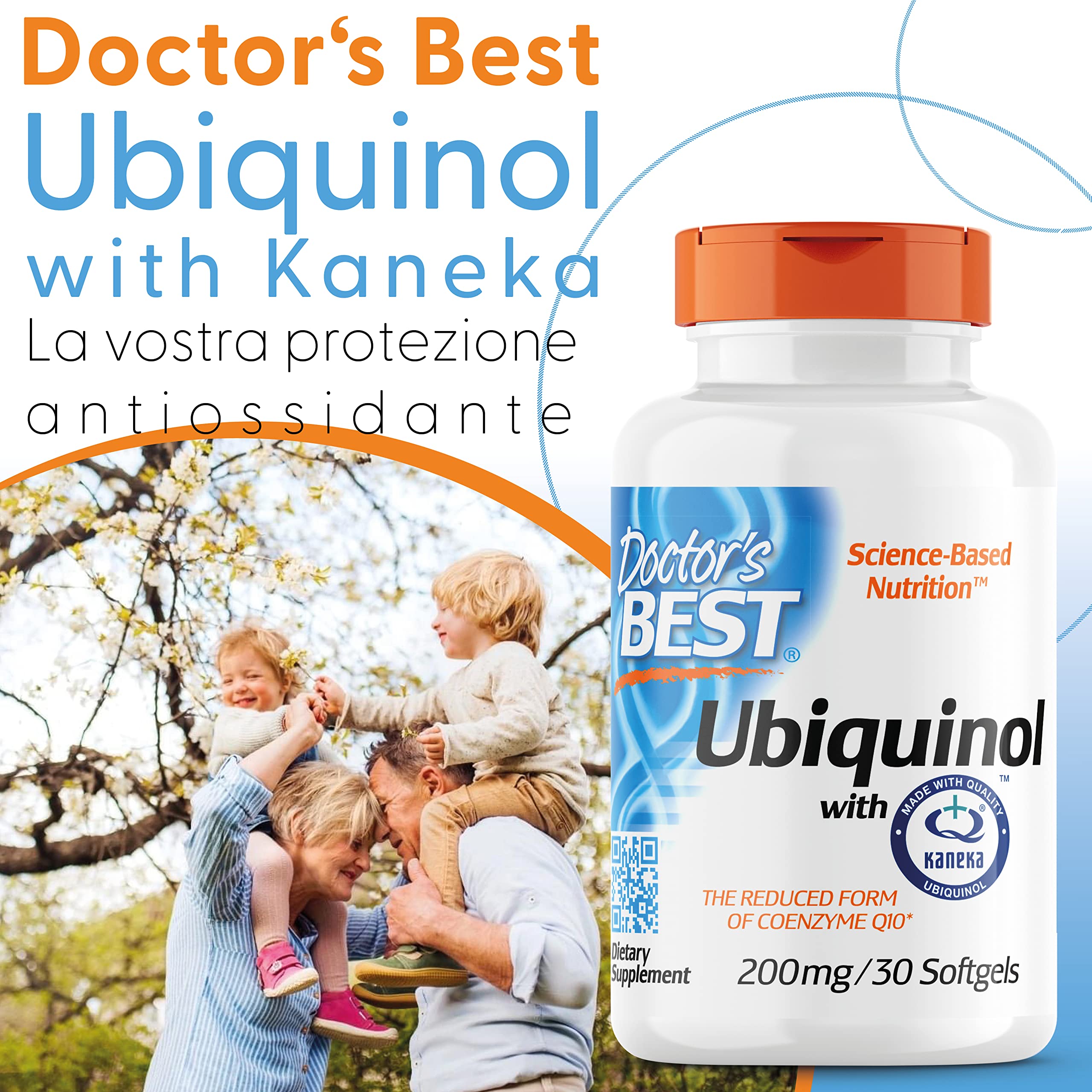 Doctor's Best, Ubiquinol, con Kaneka QH Ubiquinol, 200mg, 30 Capsule morbide, Coenzima Q10, Altamente Dosato, Testato in Laboratorio, Senza Soia, Senza Glutine, non OGM
