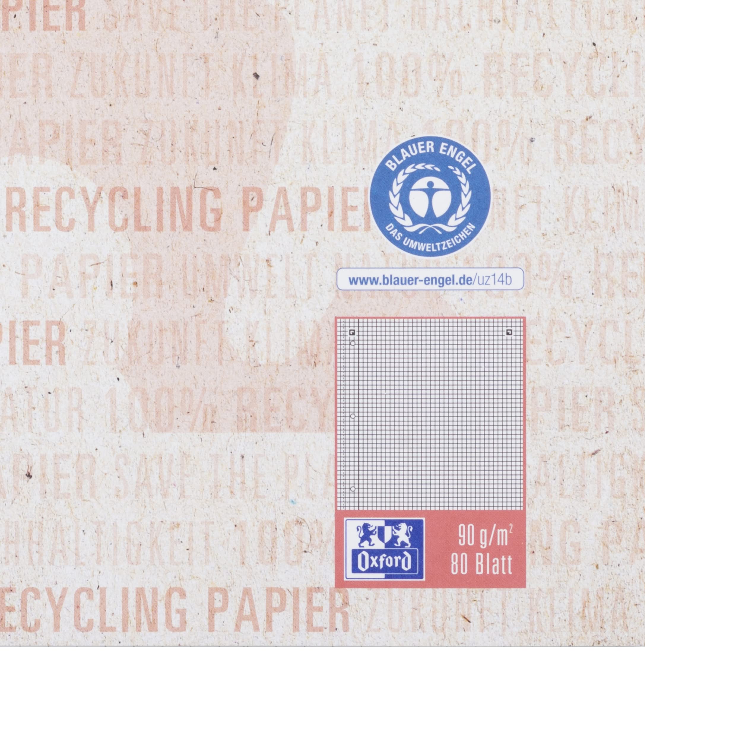 Oxford Recycling Collegeblock A4 kariert Rand links, 80 Blatt, 10 Stück