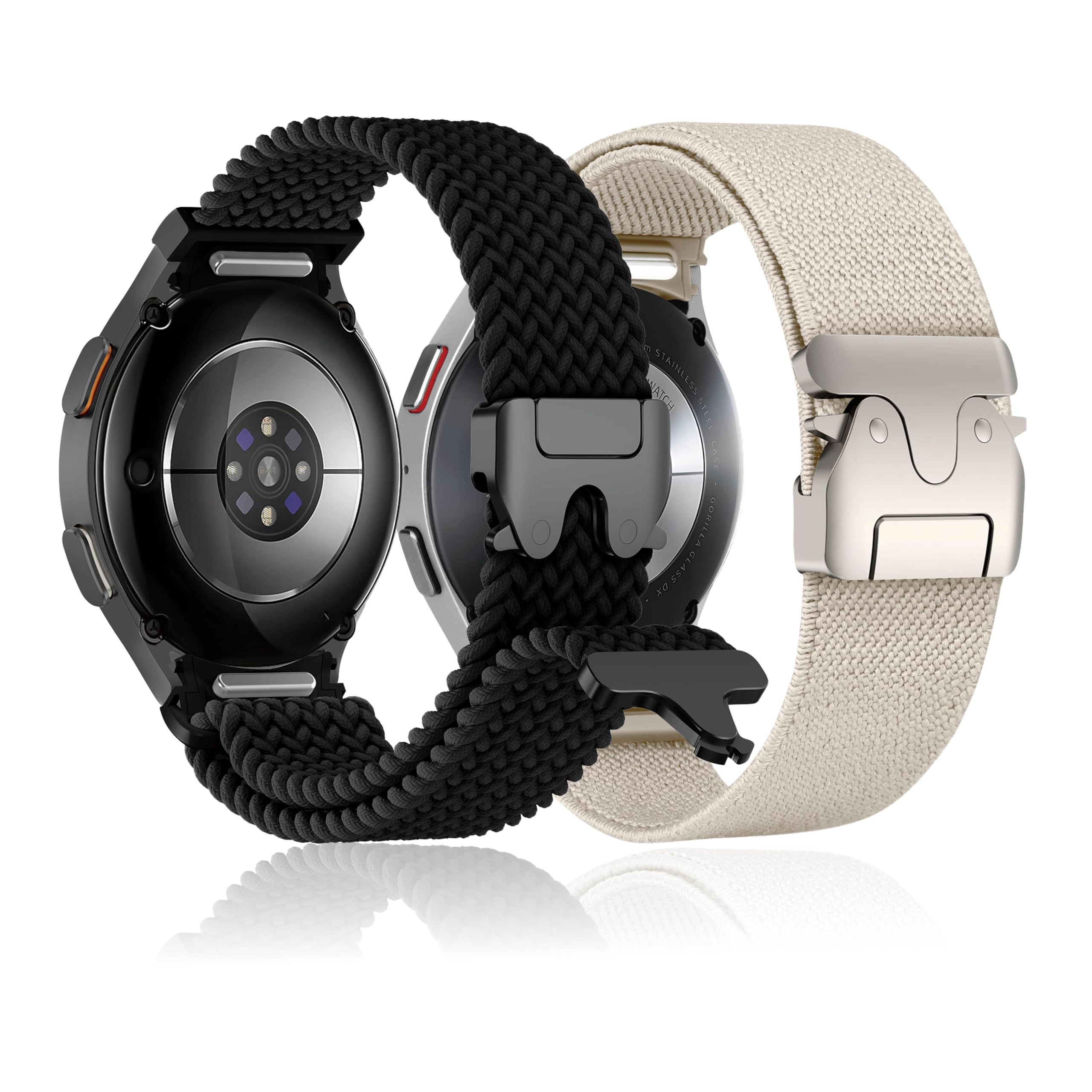 2 Pcs Ein Klick Nylon Armbänder für Samsung Galaxy Watch 7 6 5 4 FE Band 40 44 mm Herren/Damen,Fallschirmschnalle Strap Sport Armband für Galaxy Watch 6&4 Classic 47 43 46 42 mm/5 Pro 45 mm