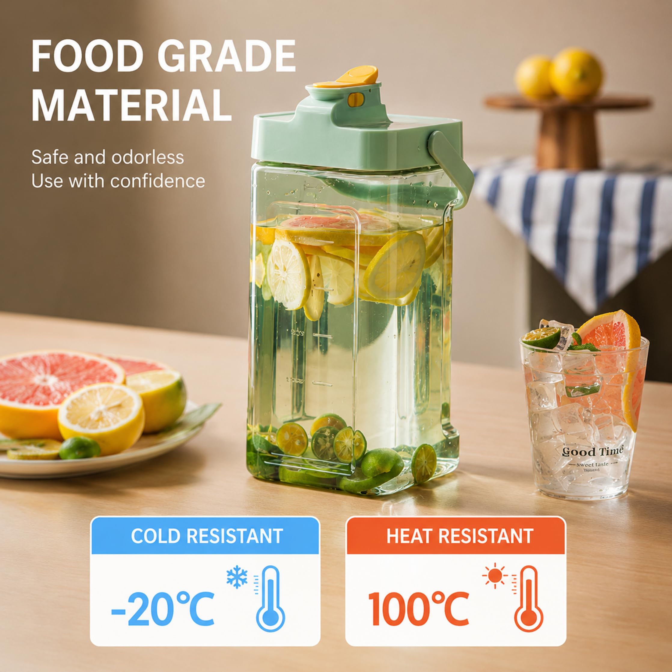 Kühlschrank-Wasserspender, 3, 5 l, großes Fassungsvermögen, Kunststoff-Getränkespender mit Zapfhahn, auslaufsicherer tragbarer Wasserkrug für Zuhause/Büro/Camping, Grün.