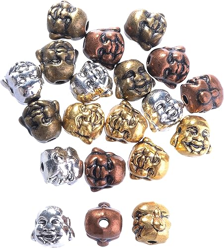 RUBYCA Buddha cuentas sueltas de metal antiguo estilo tibetano espaciador para hacer joyas, pulseras, collares, manualidades (20 unidades, colores