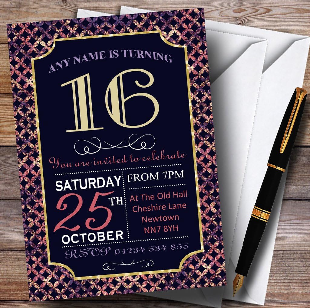 Pink Purple Glitz 16th Personalized Birthday Party Invitations