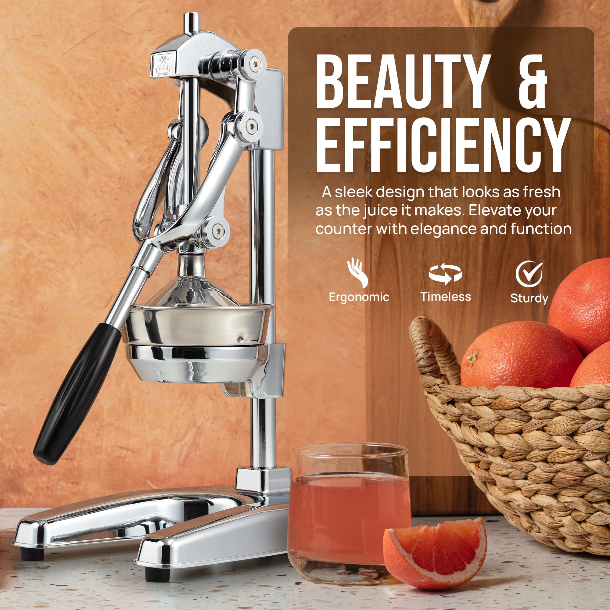 Zulay Kitchen Exprimidor profesional de cítricos – Prensa manual de cítricos con acabado cromado y exprimidor de naranja – Exprimidor de limón de metal – Exprimidor manual de naranja extra alto y