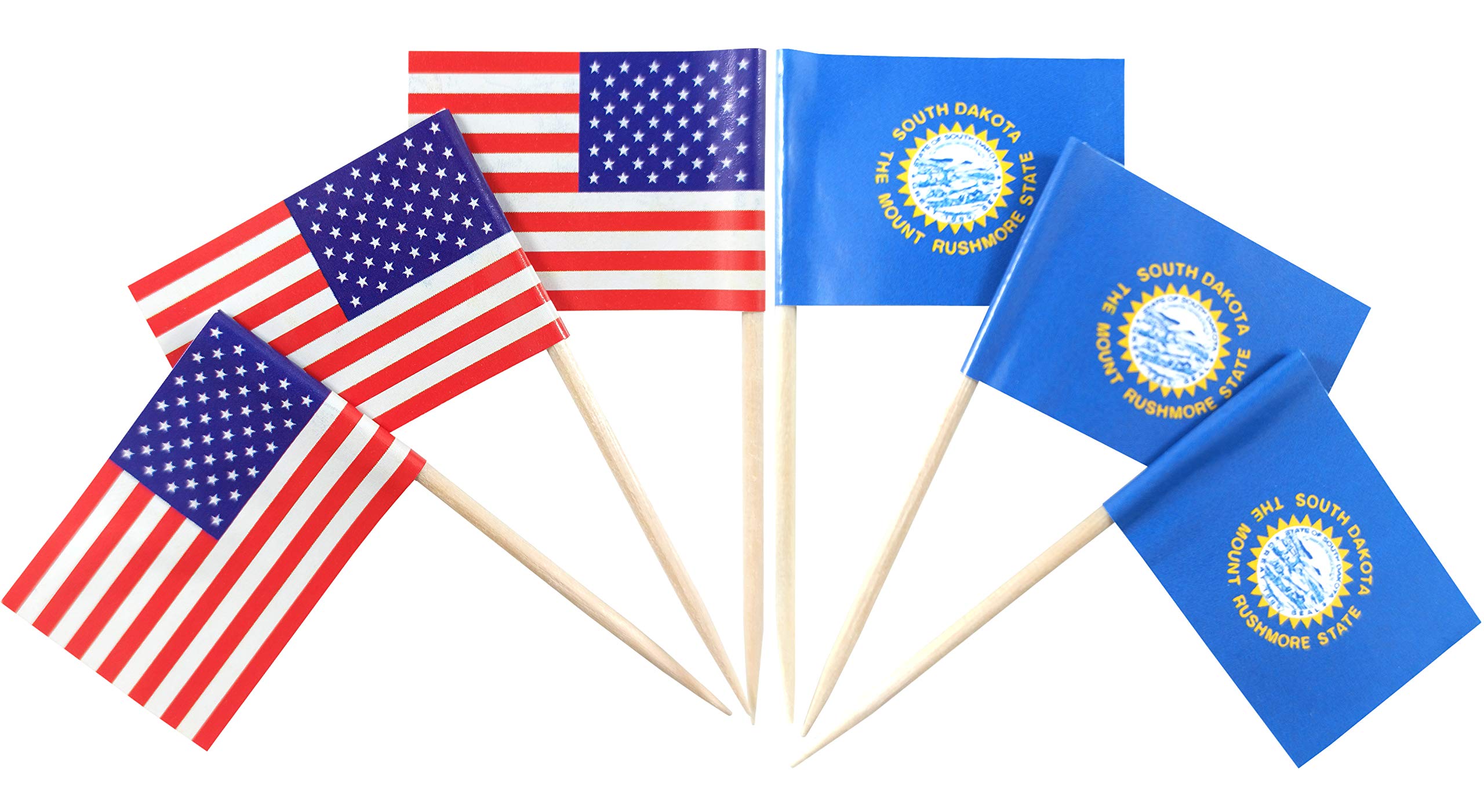 JBCD South Dakota Toothpick Flag Small Mini South Dakota Cupcake Topper Flags (100pcs USA and 100pcs South Dakota)