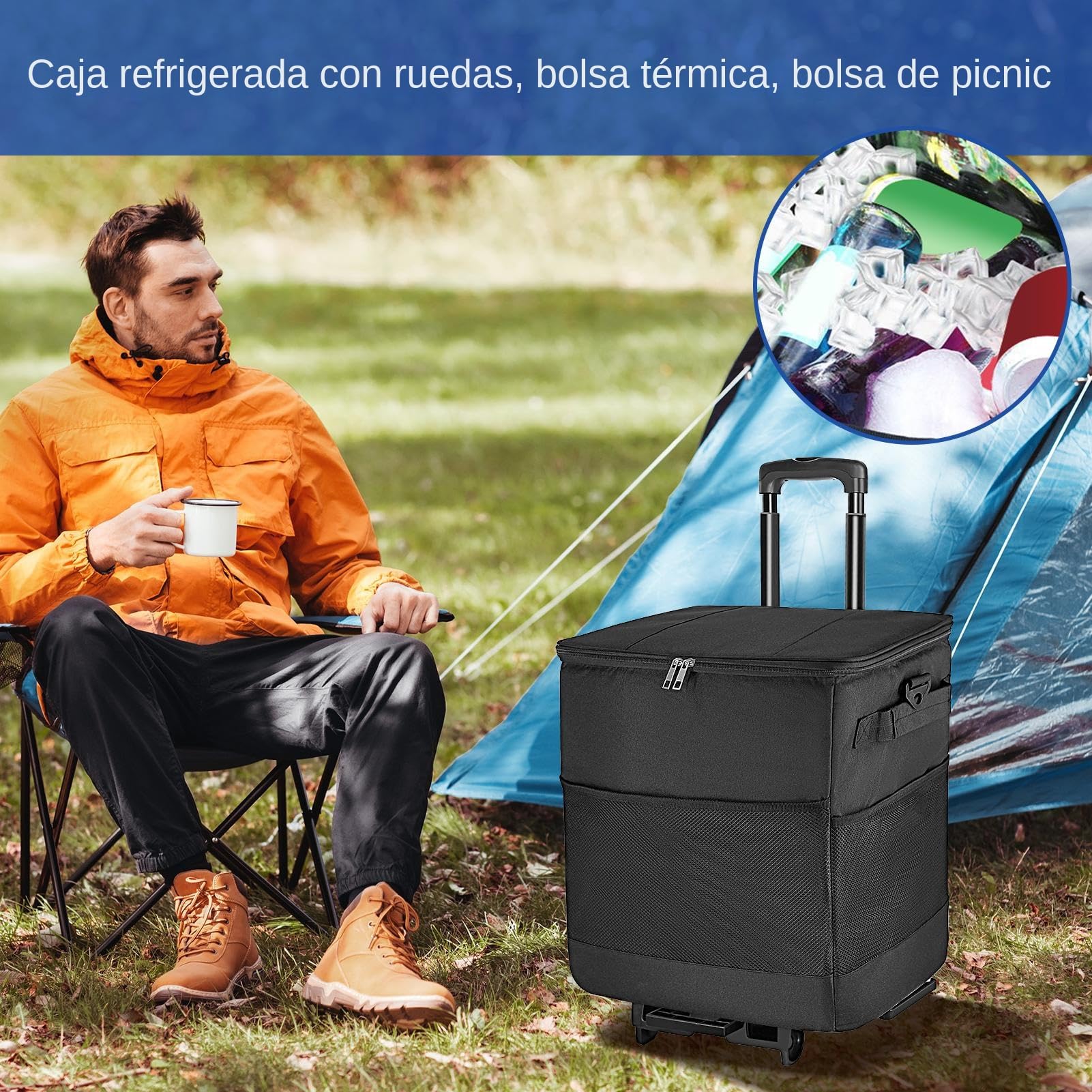 rodante Portátil Antifugas Aislado Impermeable Reutilizable con Ruedas | Bolsa isotérmica con ruedas Para Camping, Patio, Viajes, Exterior, Almuerzo, Picnic, , Pesca