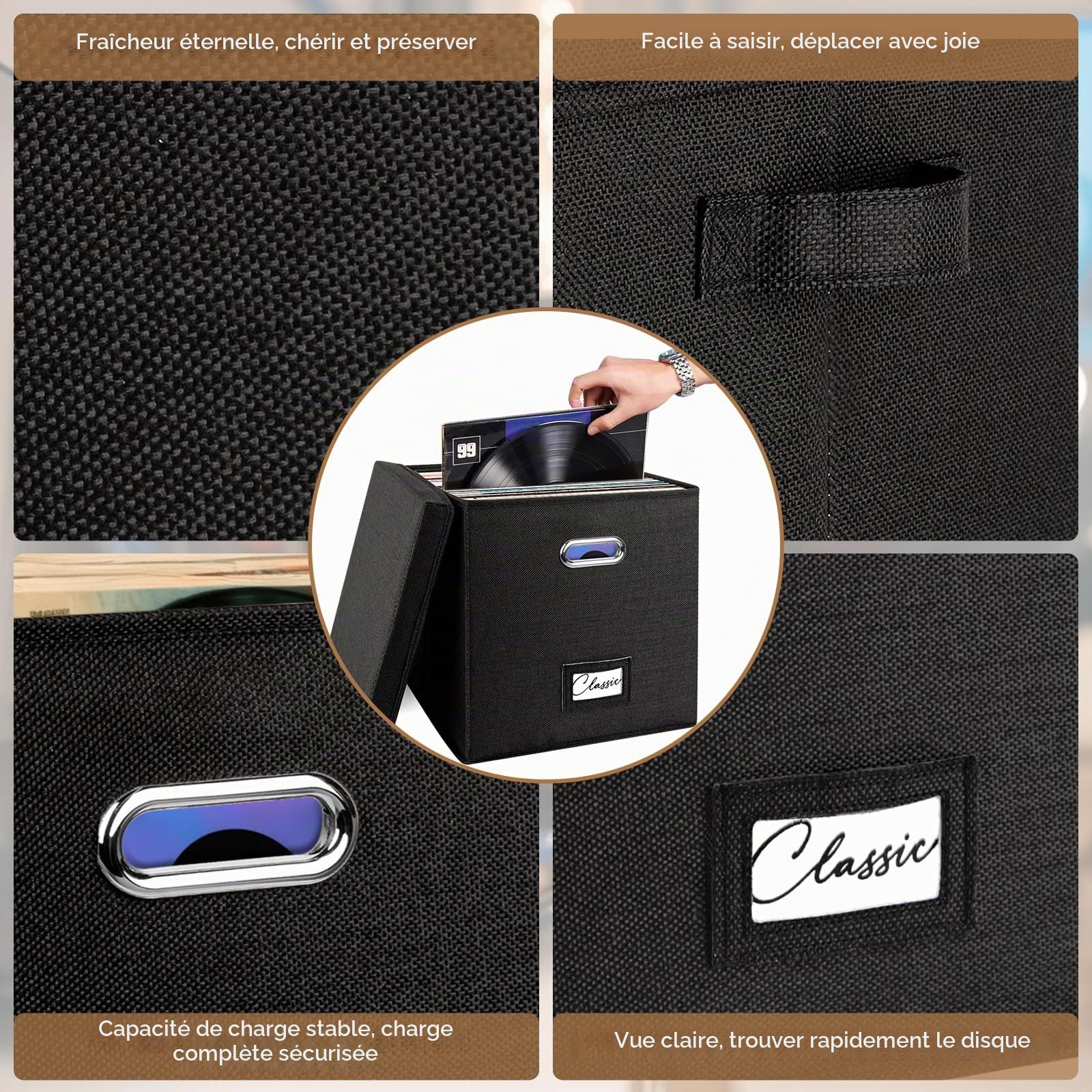 Woodoulogy 2 Pack Boîte Rangement Vinyle pour 100+ LPs, Support Disques 12"
